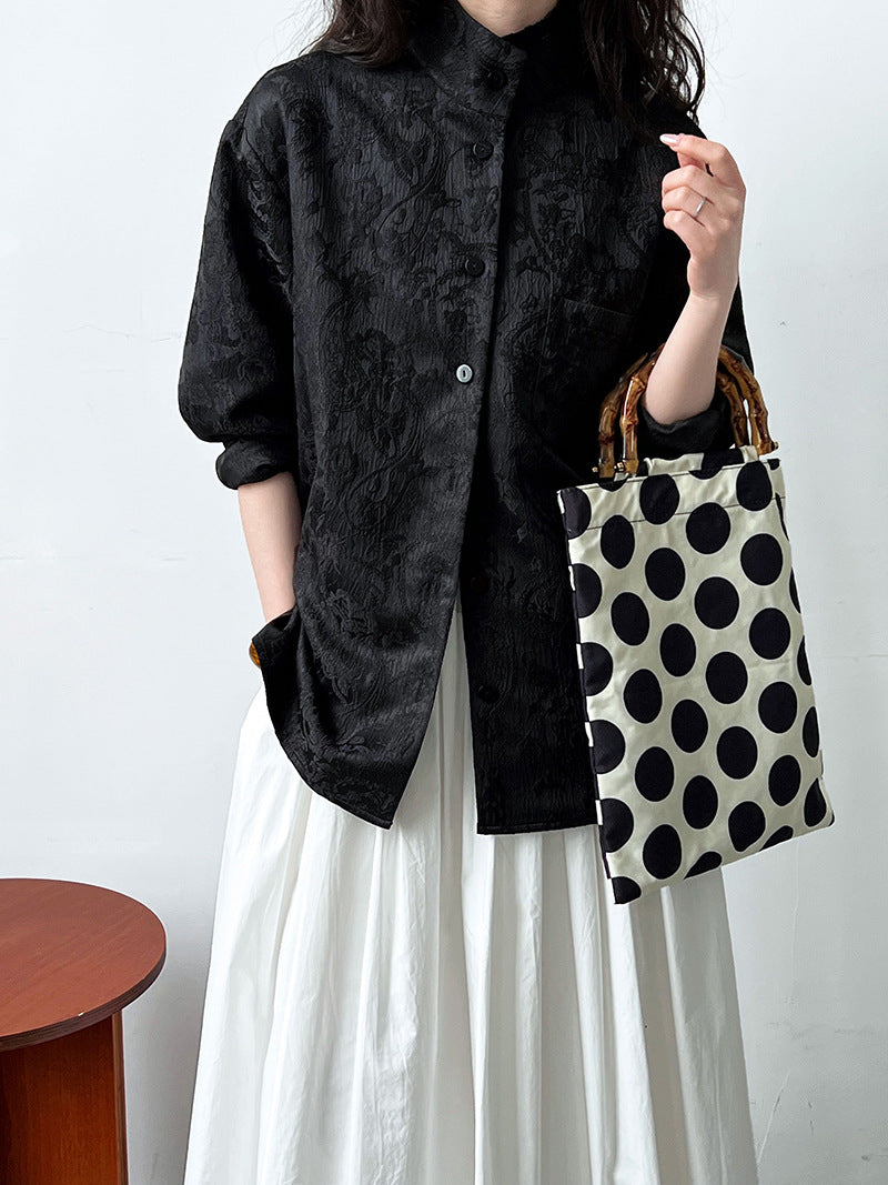 Retro new Chinese style shirt women's autumn texture jacquard stand-up collar high-end commuter top