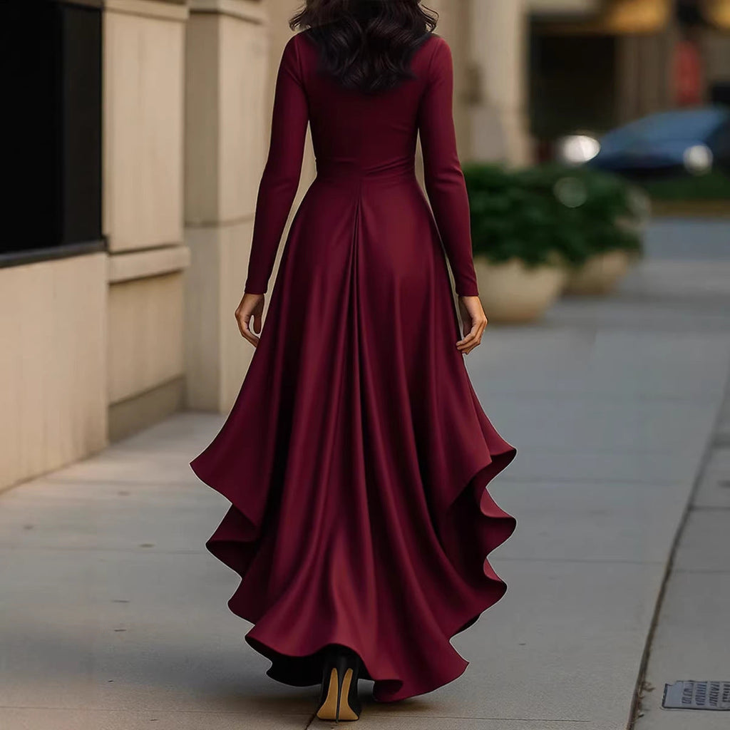V-neck waist ruffle temperament dress