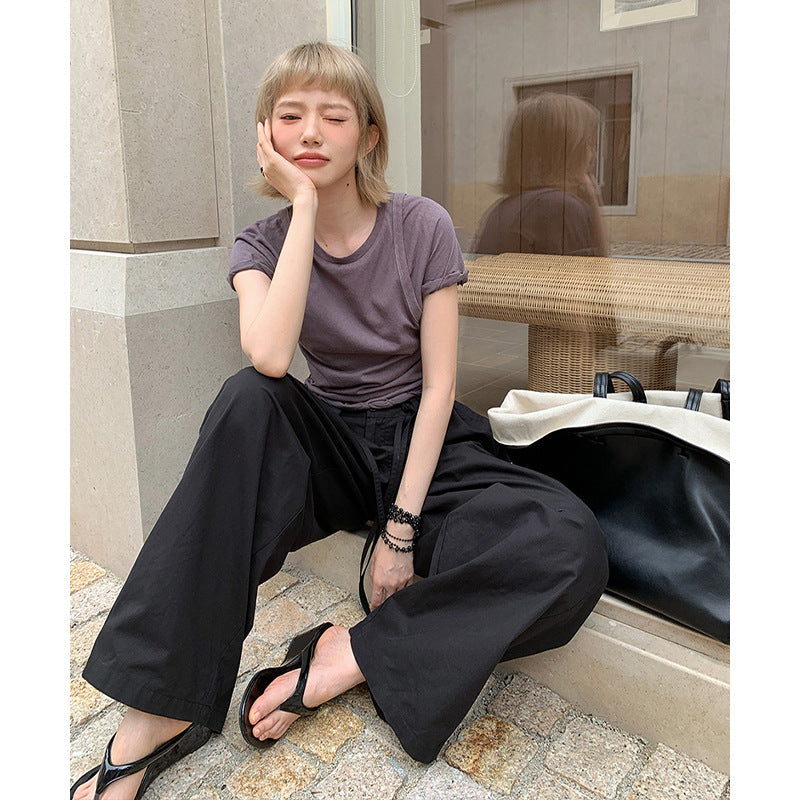 Slim and thin summer design sense niche fake two T-shirts