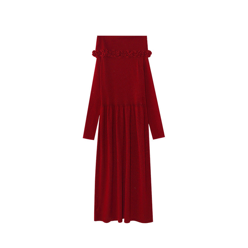 Chest knitted dress women's one-word shoulder temperament sweater skirt
