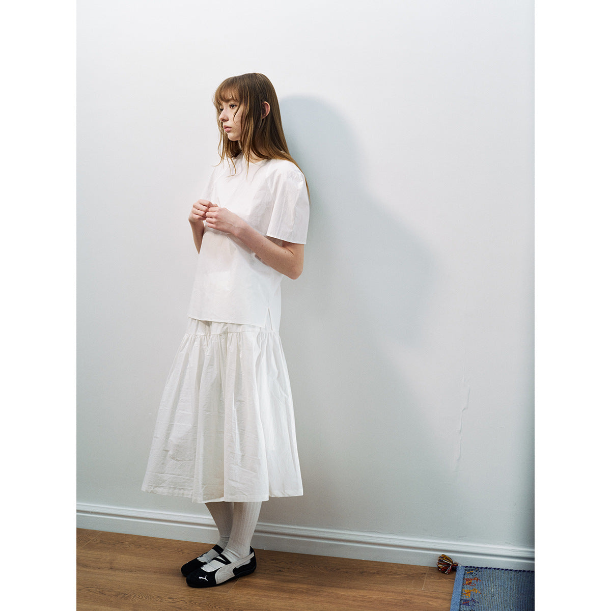 Spring new casual riverside sun solid color split relaxed medium and long skirt
