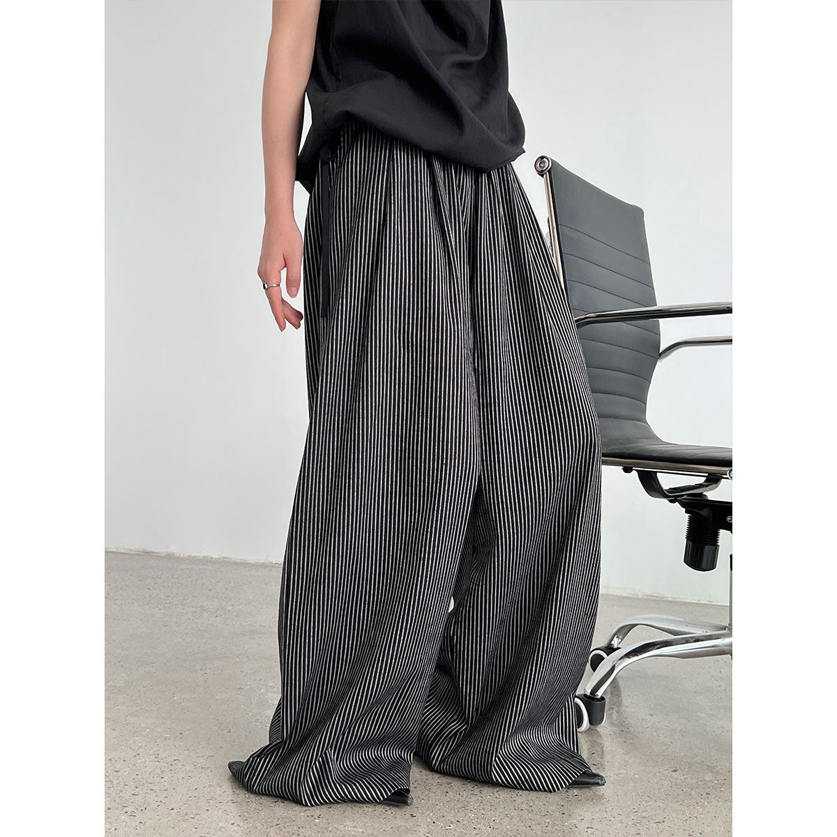American lazy striped casual pants women's summer new loose straight-leg pants drape wide-leg pants