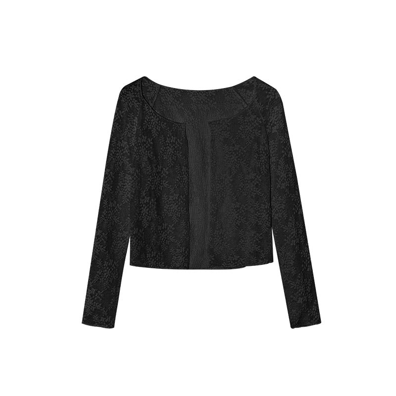 Hollow temperament long-sleeved shawl with thin lace shirt