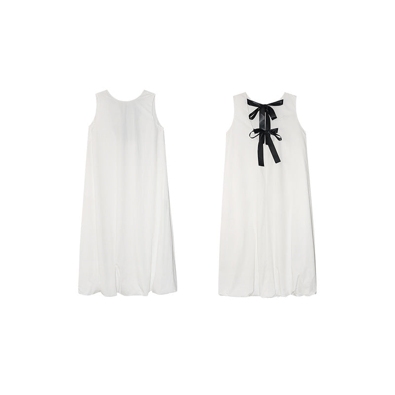 Korean sweet age-reducing lace-up halter sleeveless crew neck dress