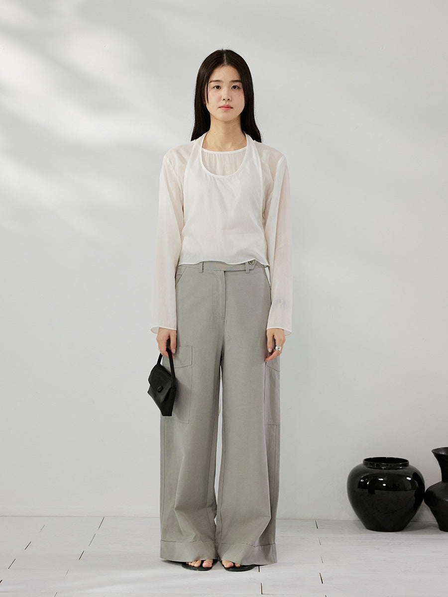 Loose wide-leg Tibetan meat and thin high-waisted summer tooling casual pants