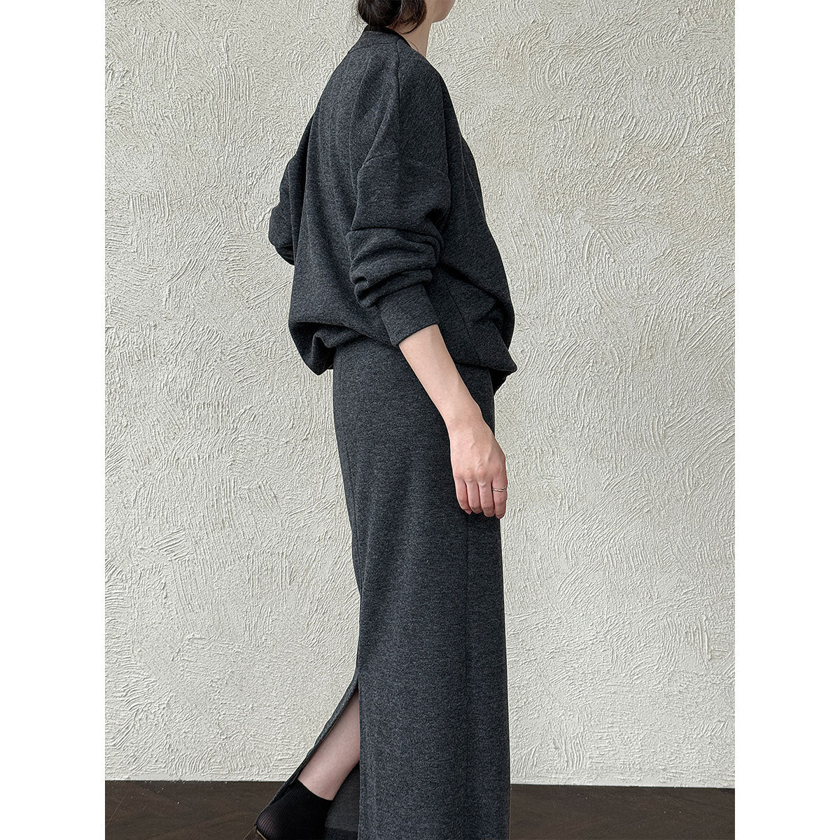 Soft waxy wool diagonal placket splicing top + high waist skirt two-piece women's autumn suit