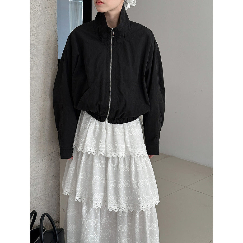 American retro short jacket jacket women's spring new stand-up collar loose outdoor tooling top