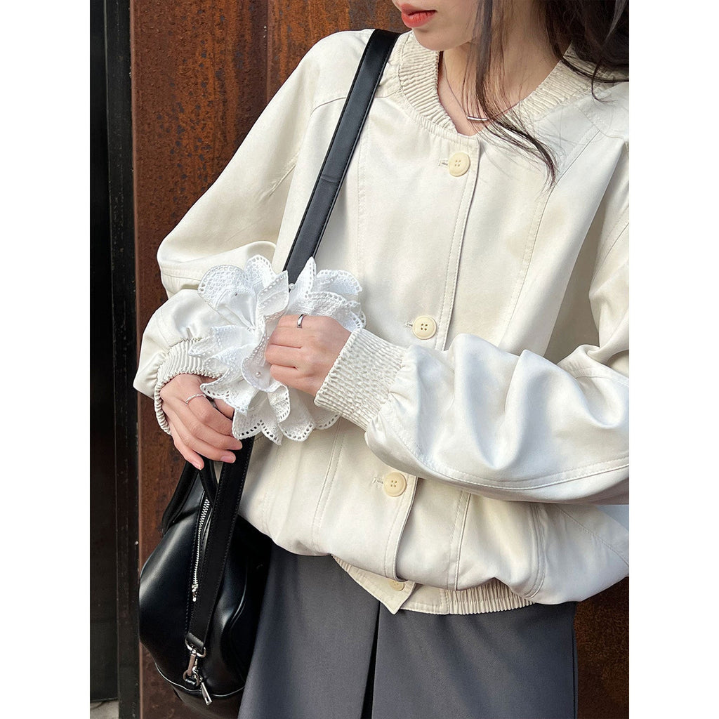 Korean retro stand-up collar jacket women's early spring new silhouette loose baseball jacket top