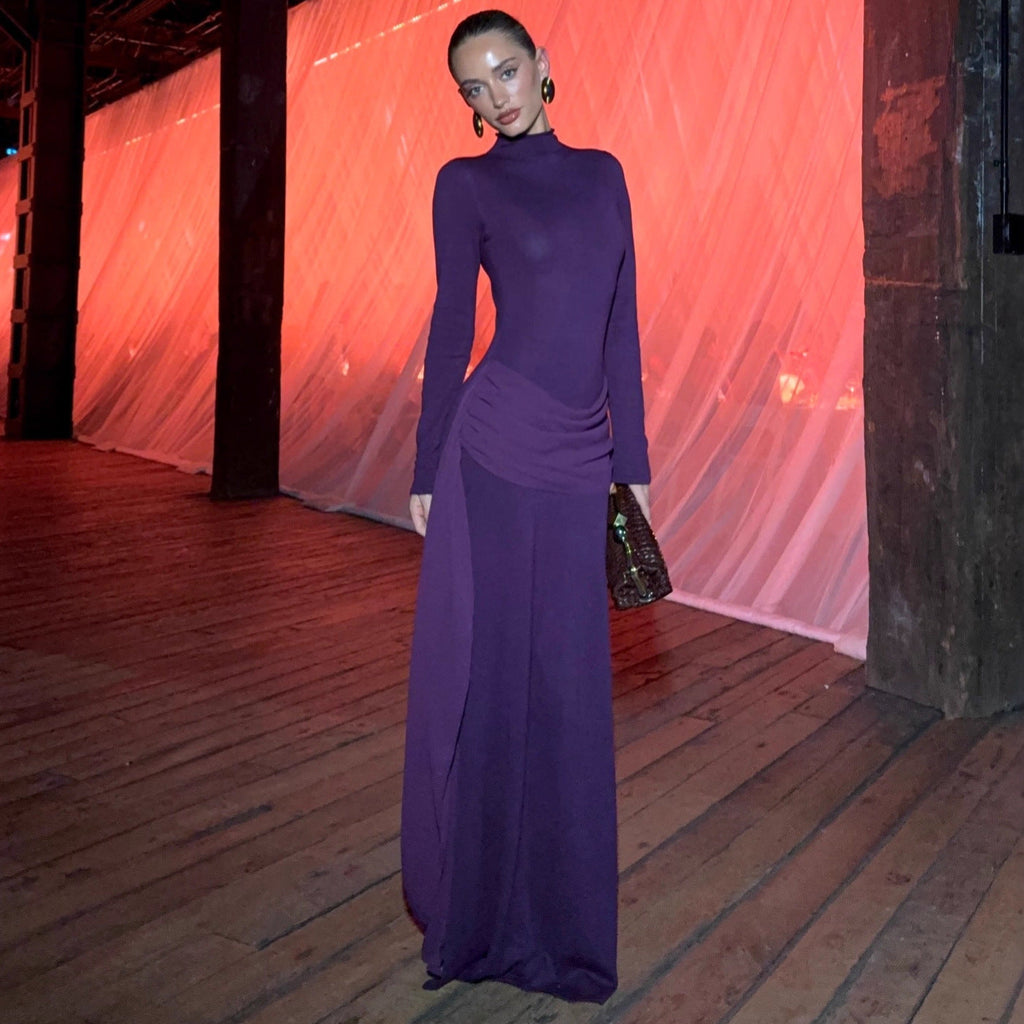 Fashion French Ribbon Long Sleeve Knitted Dress Celebrity Autumn and Winter Hip Dress
