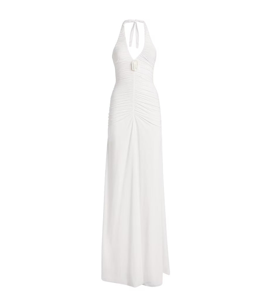 Stylish sexy pleated V-neck babes slim-fit lace-up dress