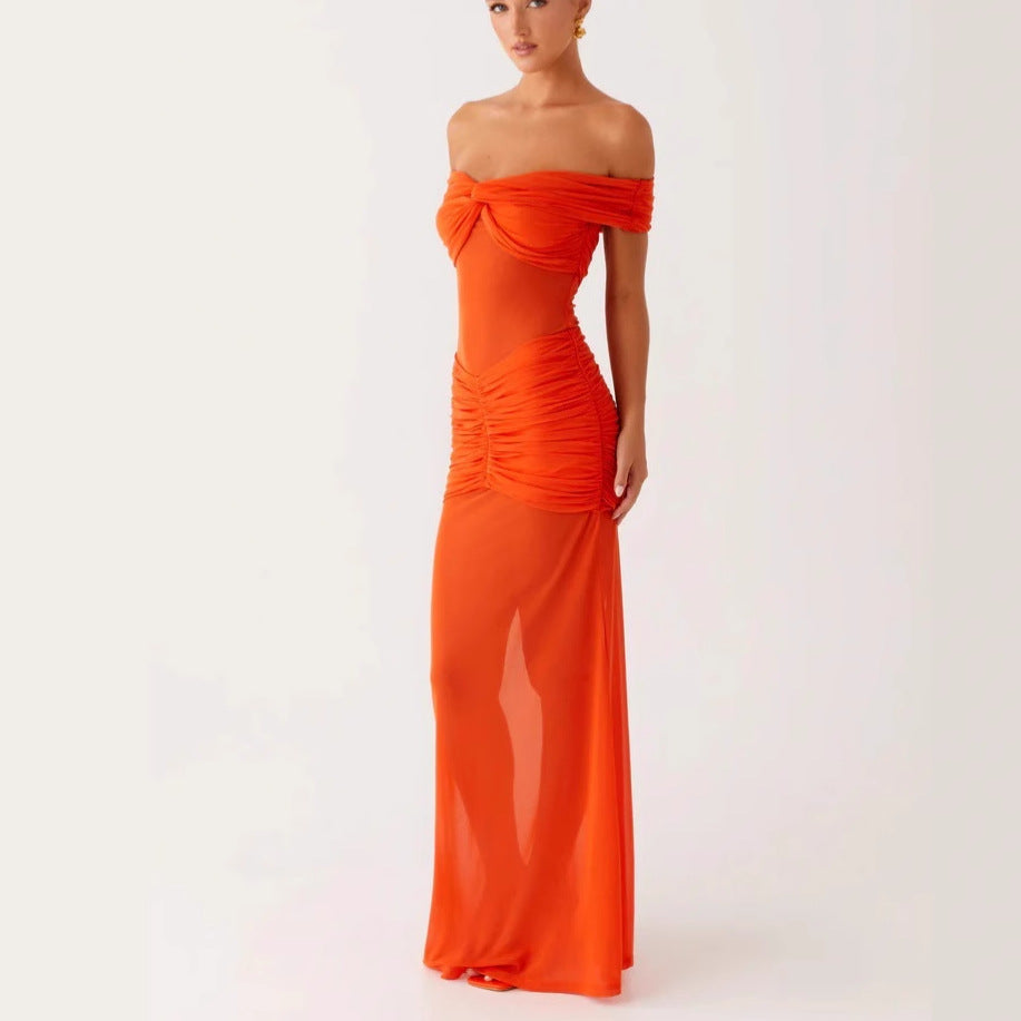 Sexy one-word collar tube top dress