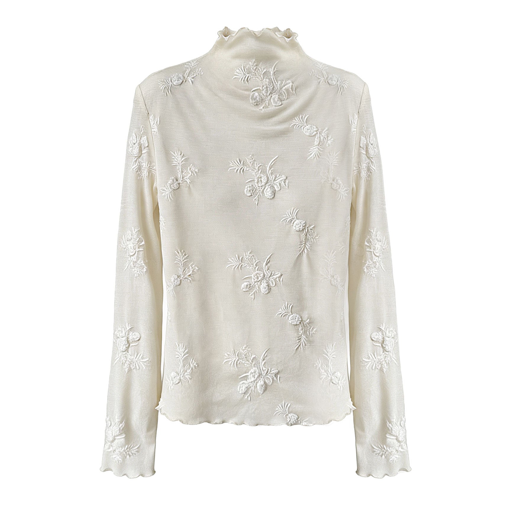 Gentle wind stand-up collar embroidered mesh bottoming shirt women's early spring new Korean inner top