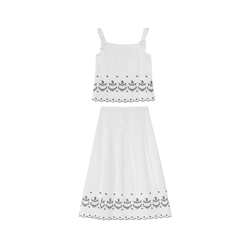 Age-reducing fashion suit women's suspender skirt embroidered two-piece set