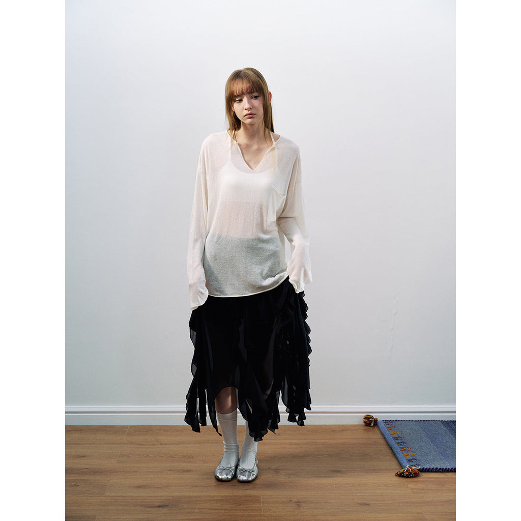 Spring new casual irregular easy solid color versatile medium and long skirt