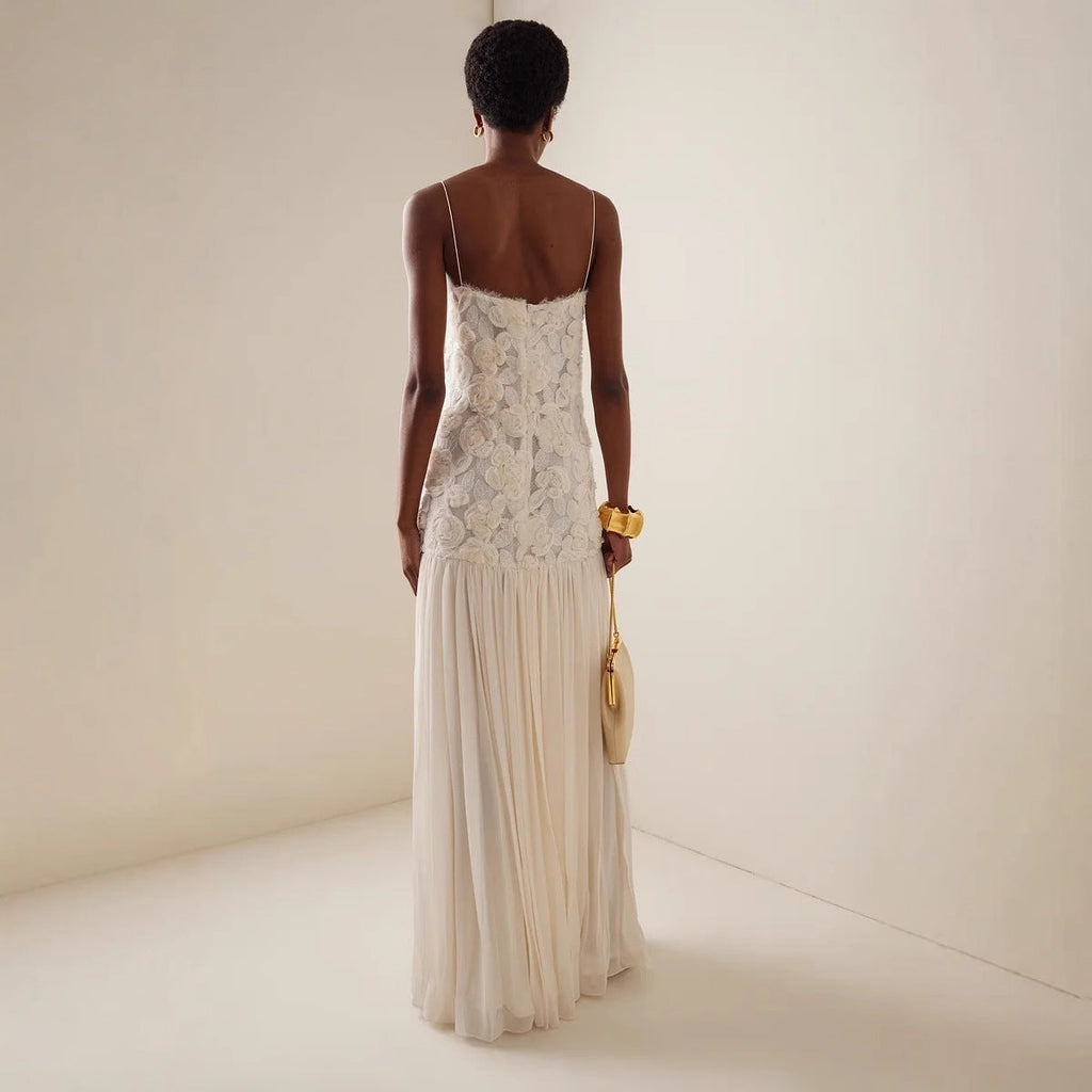 Three-dimensional flower sexy chiffon dress