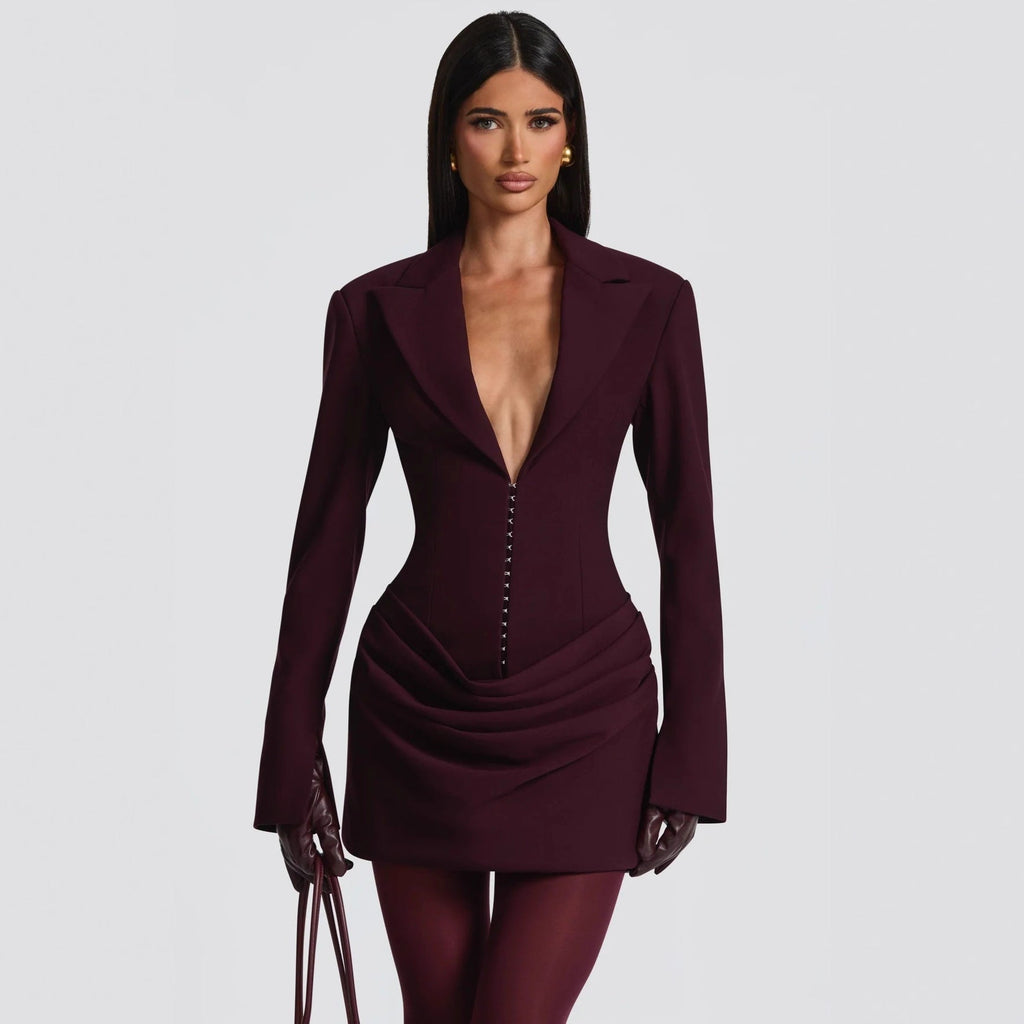 Fashion French V-neck long-sleeved suit skirt