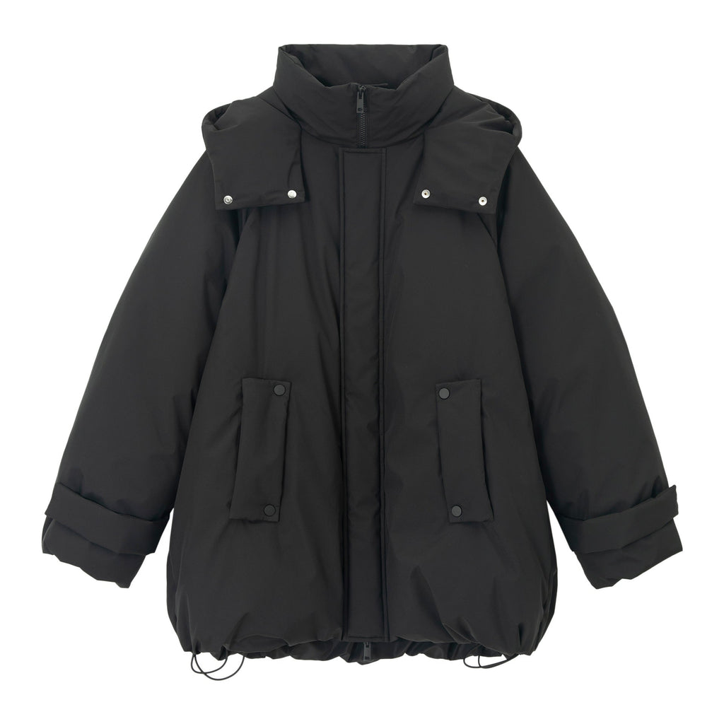 Winter gall-free anti-down hooded stand-up collar big body without quilting line Parker down jacket