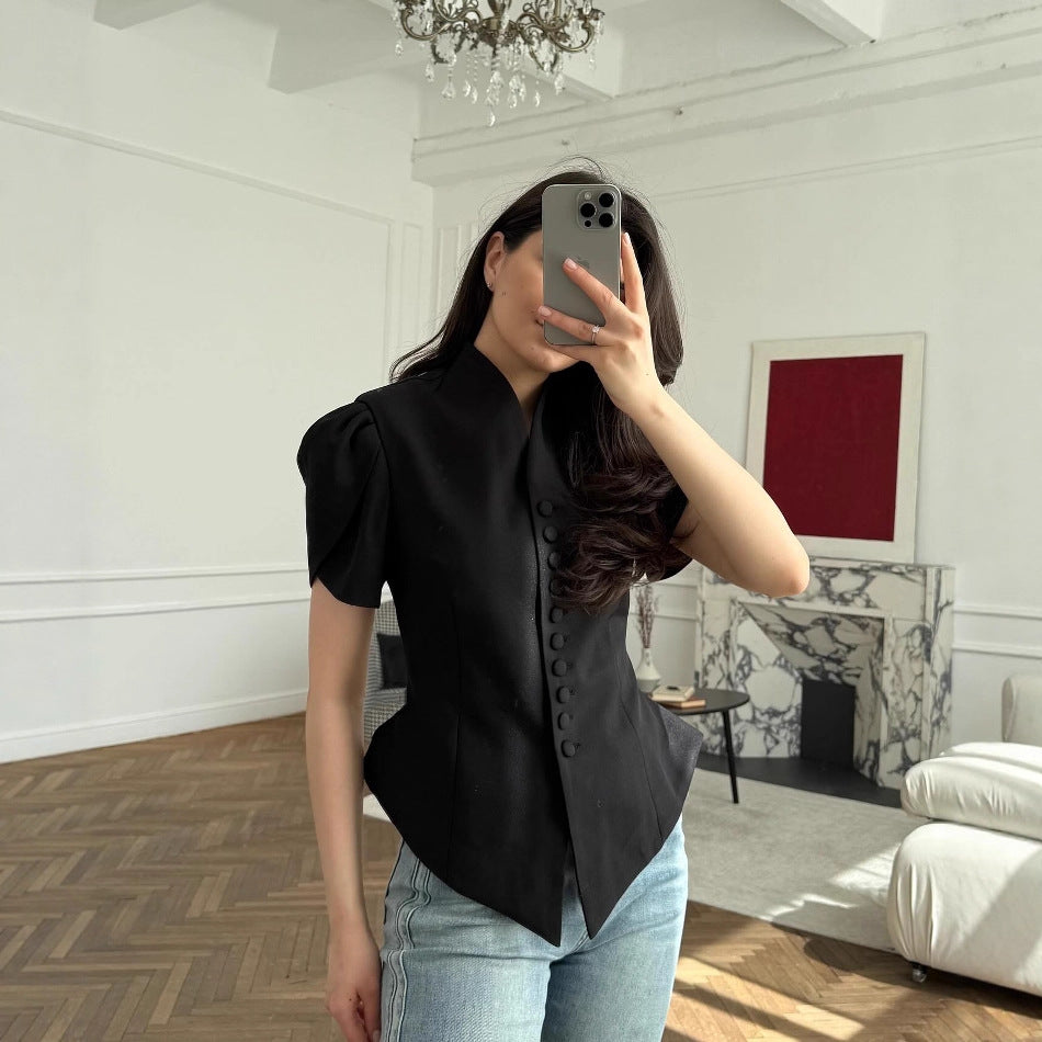 Stylish and elegant bubble sleeve top waist slim INS style blazer