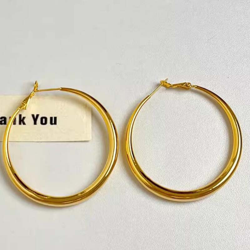 French Metal Circle Earrings Earrings New Women's Douyin Explosive Plain Circle Unique Temperament Earrings