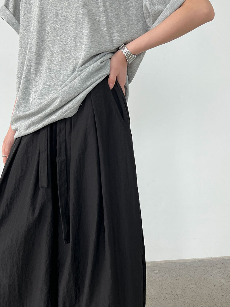 Korean casual drawstring wide-leg pants women's summer new loose pleated lace-up scimitar pants