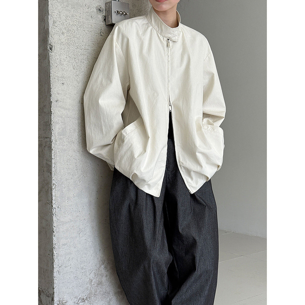 Cocoon-shaped bud stand-up collar buckle jacket women's autumn new Korean lazy casual jacket