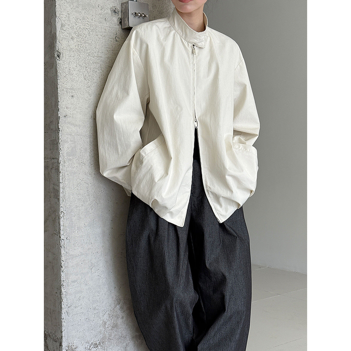 Cocoon-shaped bud stand-up collar buckle jacket women's autumn new Korean lazy casual jacket