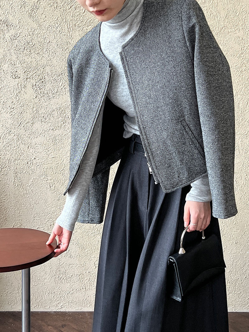 Korean wool woolen round neck small fragrant short coat women's 2025 autumn new zipper jacket top 8698