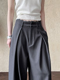Vintage casual high-waisted lace splicing wide-leg suit pants women's spring drape straight floor trousers