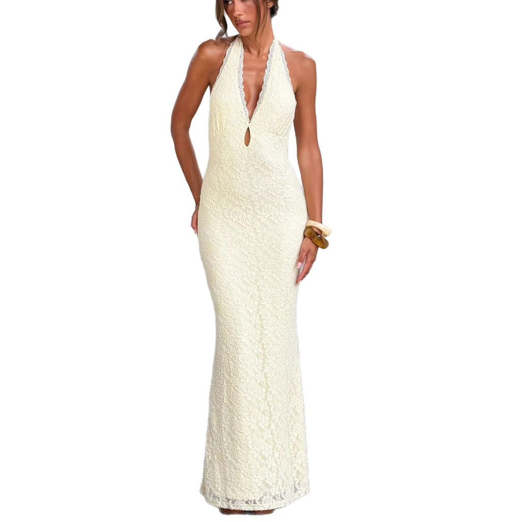 Hot Pin Sexy Lace Hip Dress Slim Fit Lace Up Neck Dress
