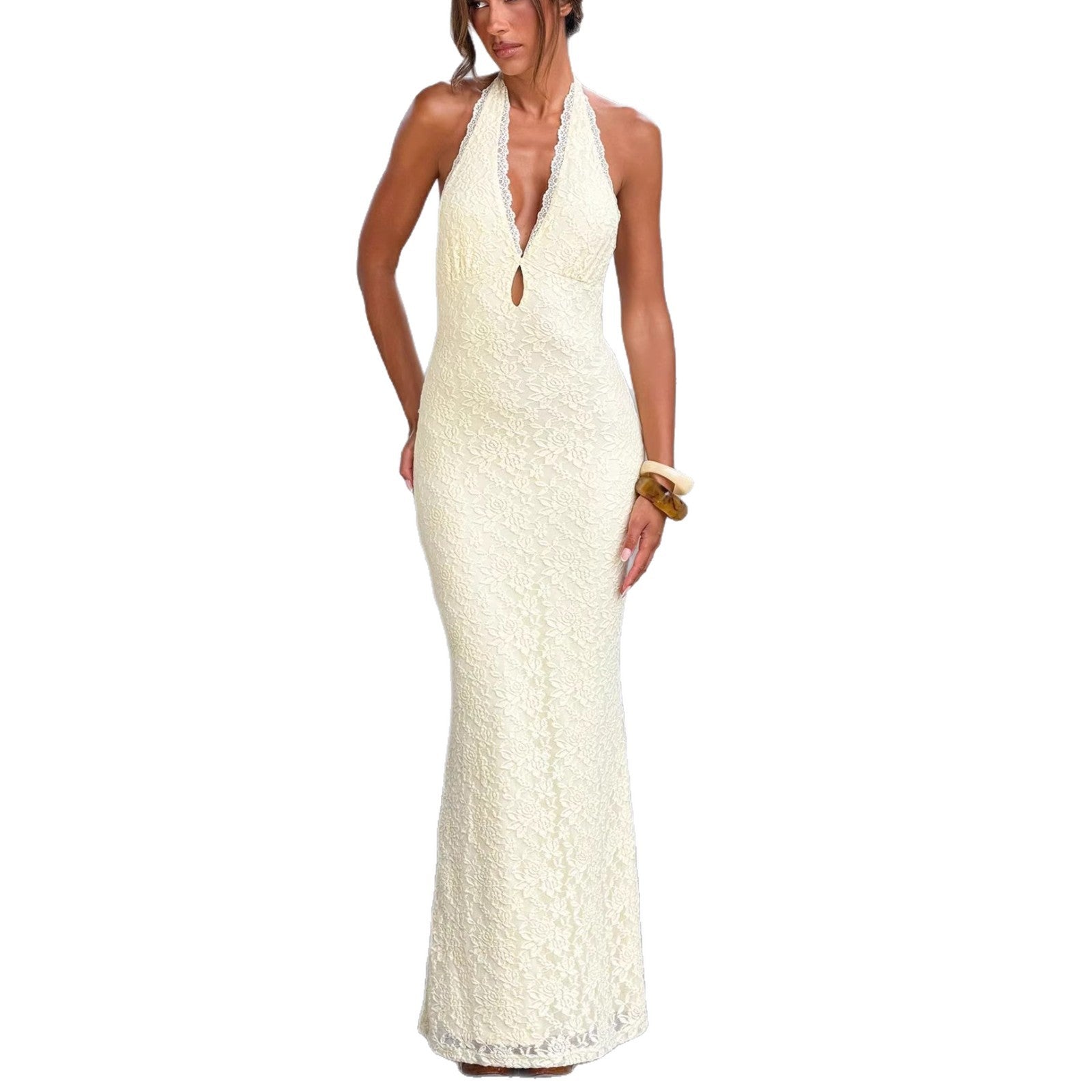 Hot Pin Sexy Lace Hip Dress Slim Fit Lace Up Neck Dress