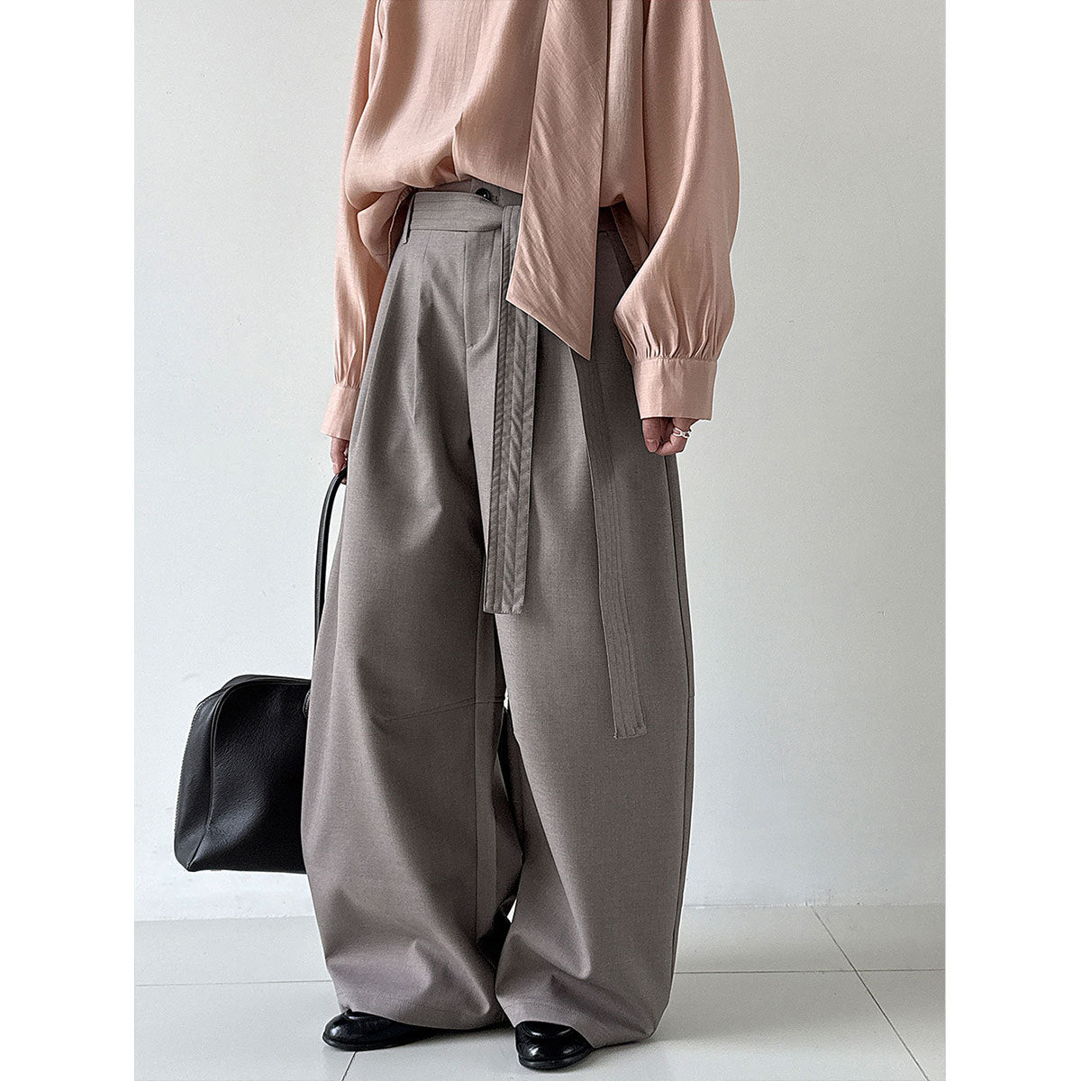 Yamamoto style design drape wide-leg pants women's 26 early spring high-waisted casual lazy strap-on trousers