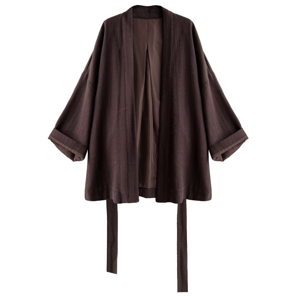 Japanese lazy daoist robe high-end women's autumn new solid color medium and long strap trench coat 8503