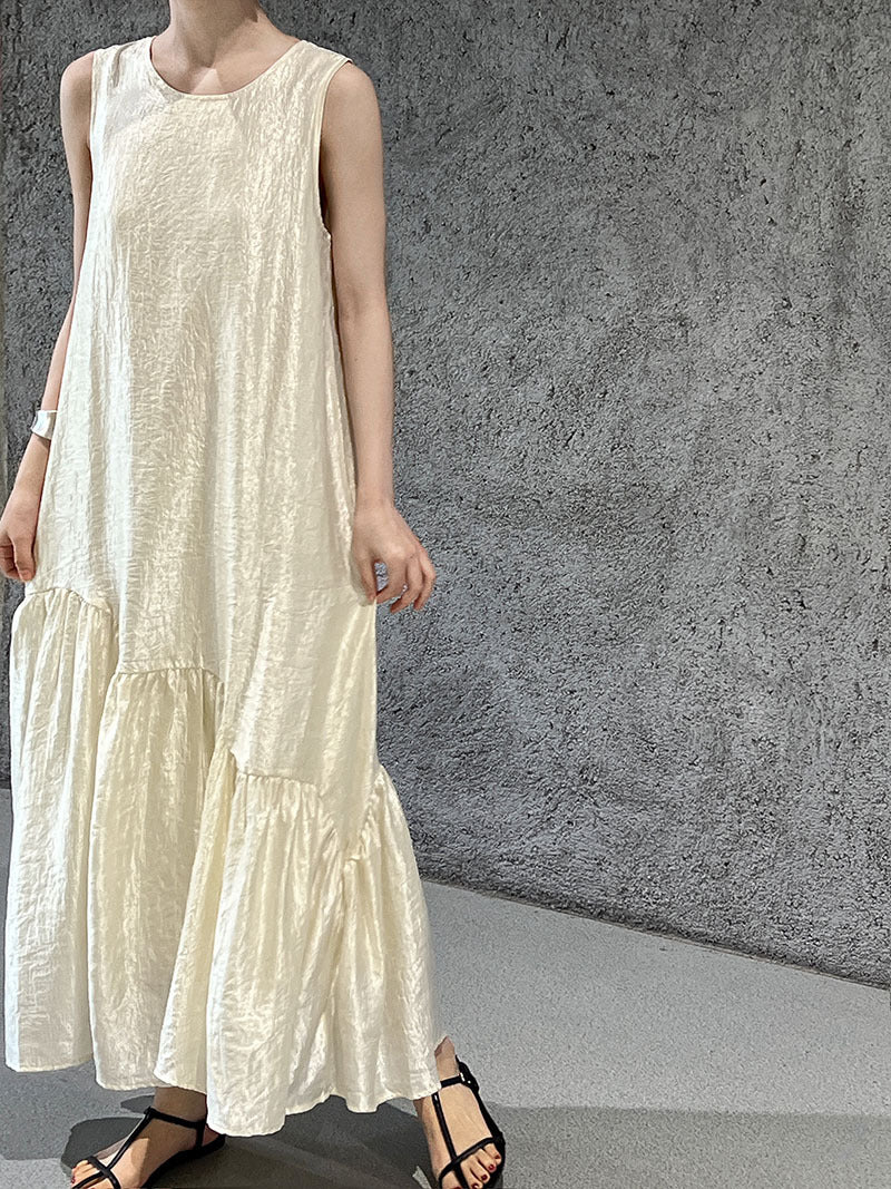 Summer women's new pearlescent sleeveless asymmetrical patchwork mermaid tank dress