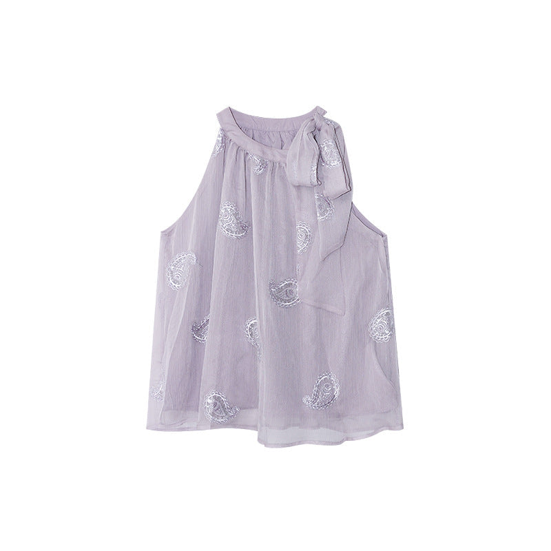 Sweet age-reducing shirt design streamer neck sleeveless top