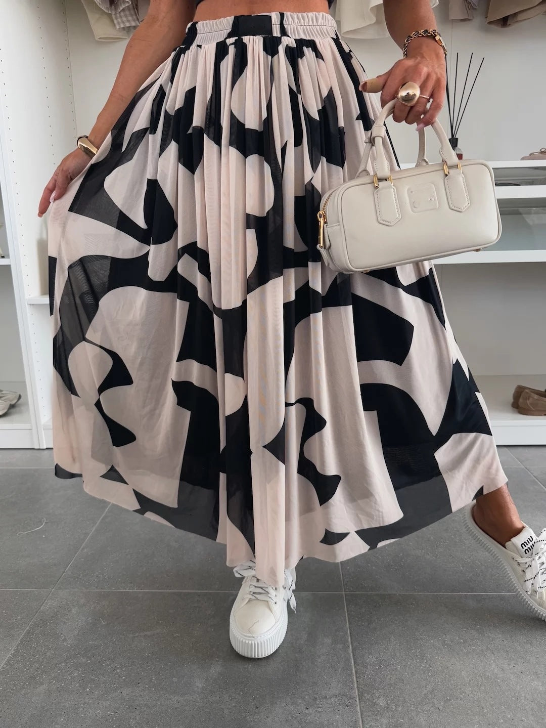 Floral Print Mesh Maxi Skirt