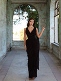 Fashion French temperament sexy streamer hip skirt backless pleated dress
