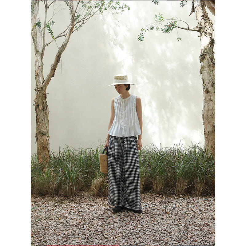 Lazy Crew Neck Fungus Lace Splicing Shirt Summer Sleeveless Vest