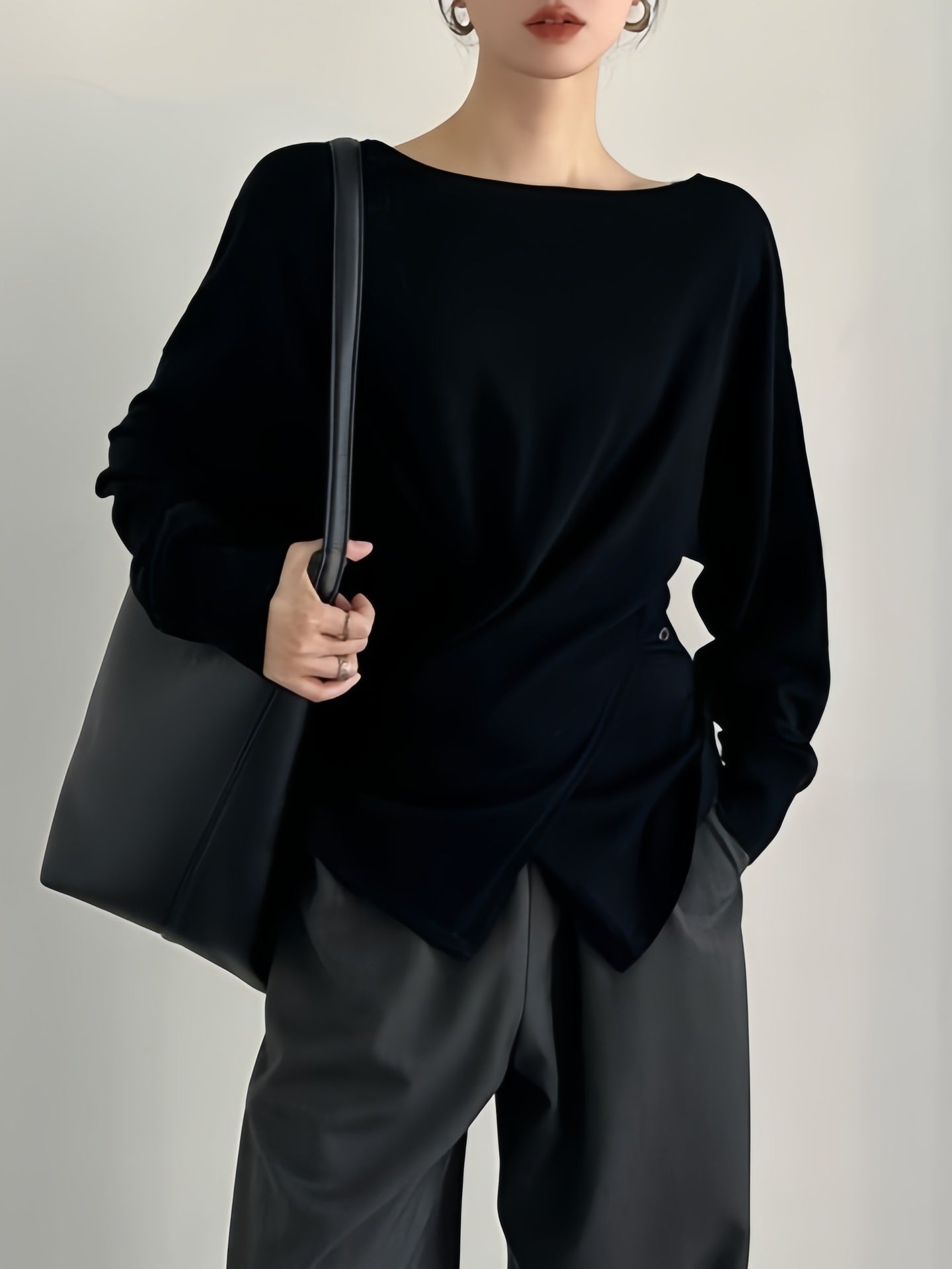 Cross waist inside and outside, bottomed wool knitted sweater top women