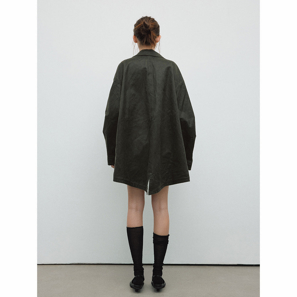Spring new casual lapel retro old multi-pocket versatile long jacket