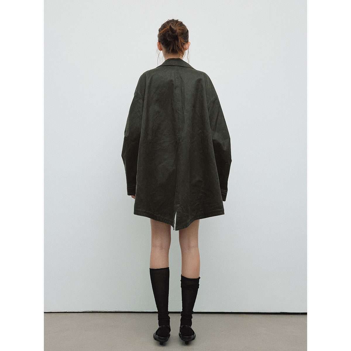 Spring new casual lapel retro old multi-pocket versatile long jacket