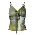 Retro V-Neck Cami Top with Drawstring Detail