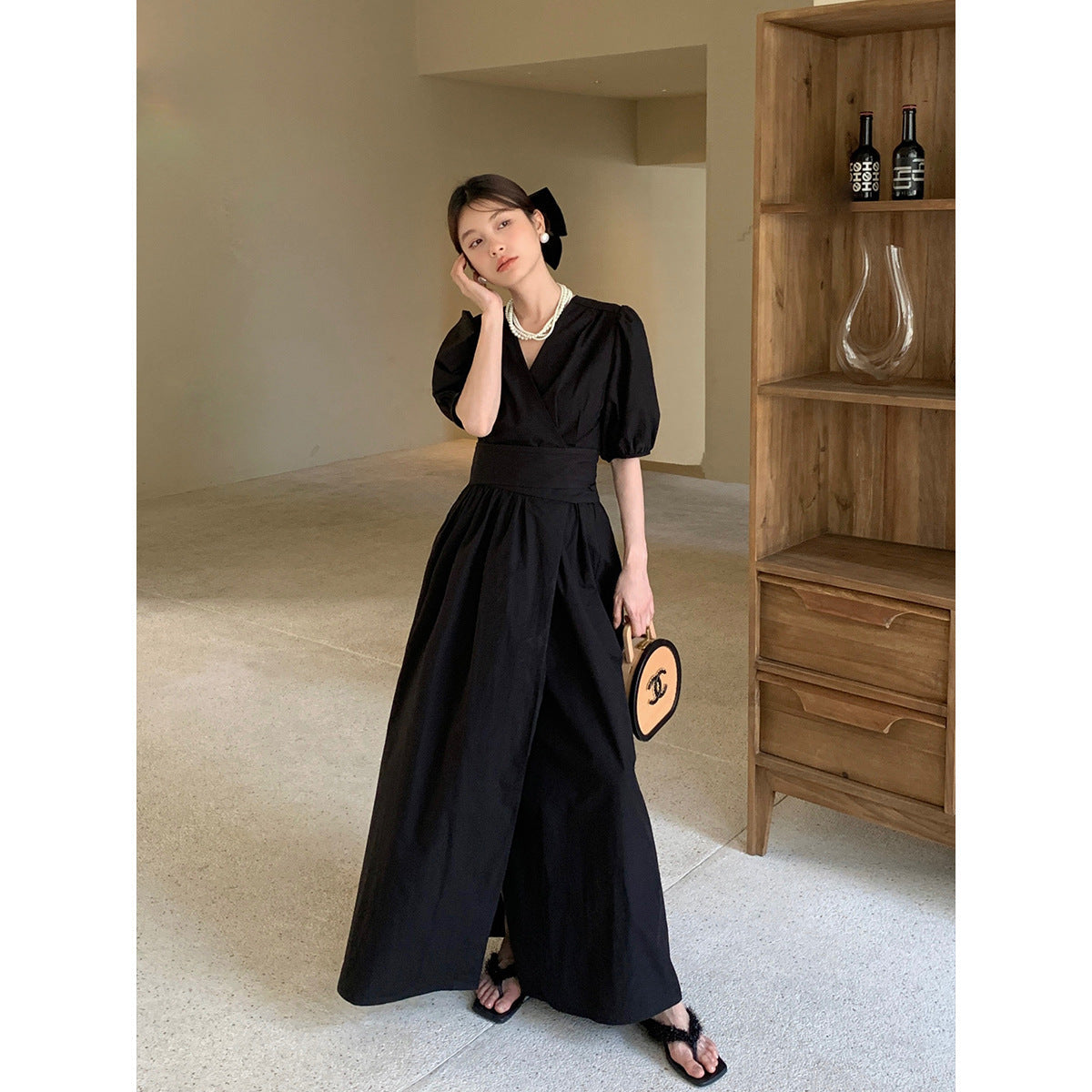 Casual simple dress femininity strap v-neck dress