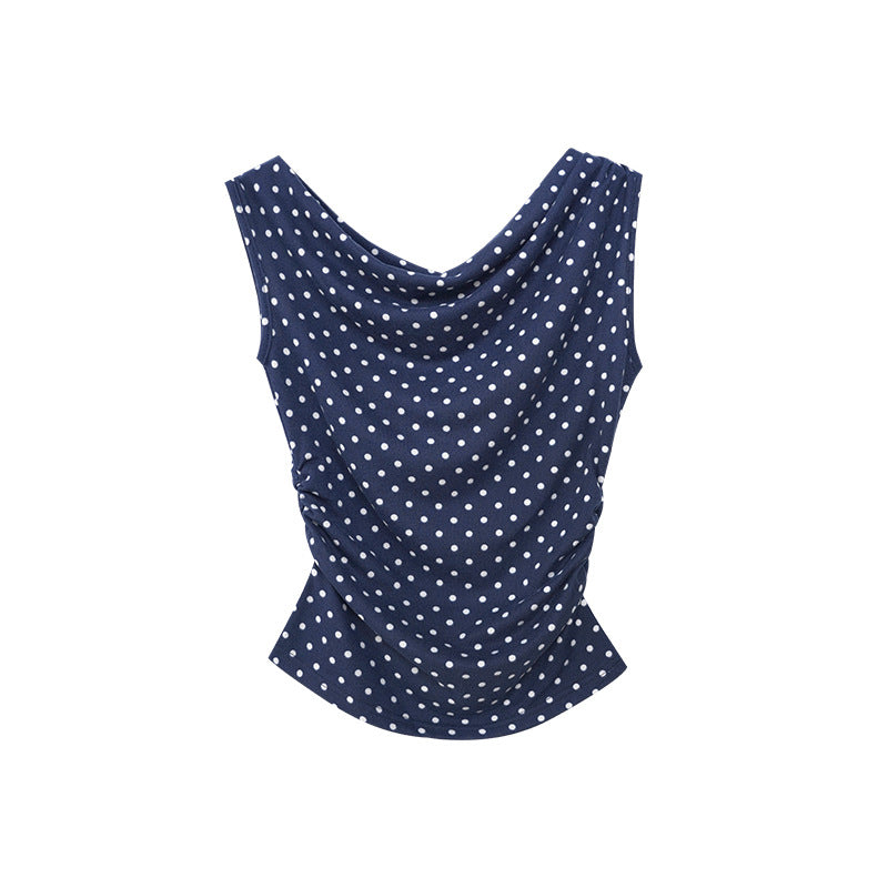 Early Spring Fashion Slim-Fit Women's T-Shirt Swinging Neck Polka Dot Sleeveless Top