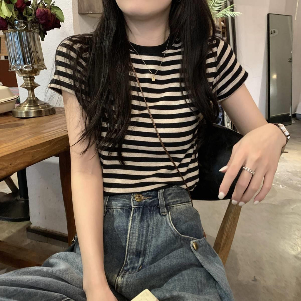 American Vintage Striped Short Sleeve Slim T-Shirt