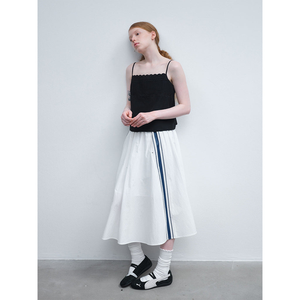Summer new casual high-waisted drawstring striped contrasting color sporty umbrella skirt