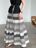 Korean simple flying sleeve top summer new polka dot contrasting color splicing skirt set