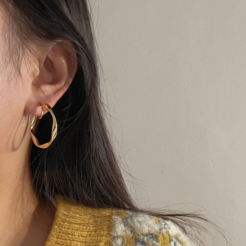 925 silver needle style retro geometric metal pattern incense plate earrings irregular stud earrings exaggerated cold wind earrings
