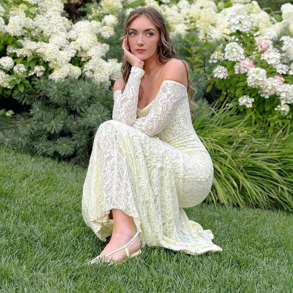 New Fashion Spice Girl Sexy Lace Fishtail Dress Slim European and American Shoulder Dress