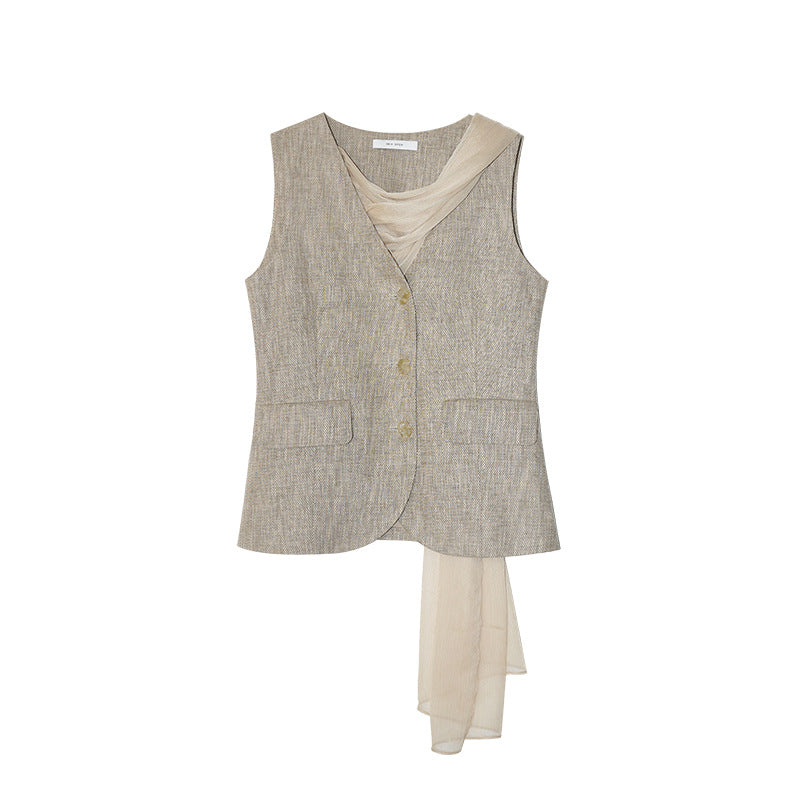Early spring French light luxury high-end celebrity ramie streamer sleeveless vest