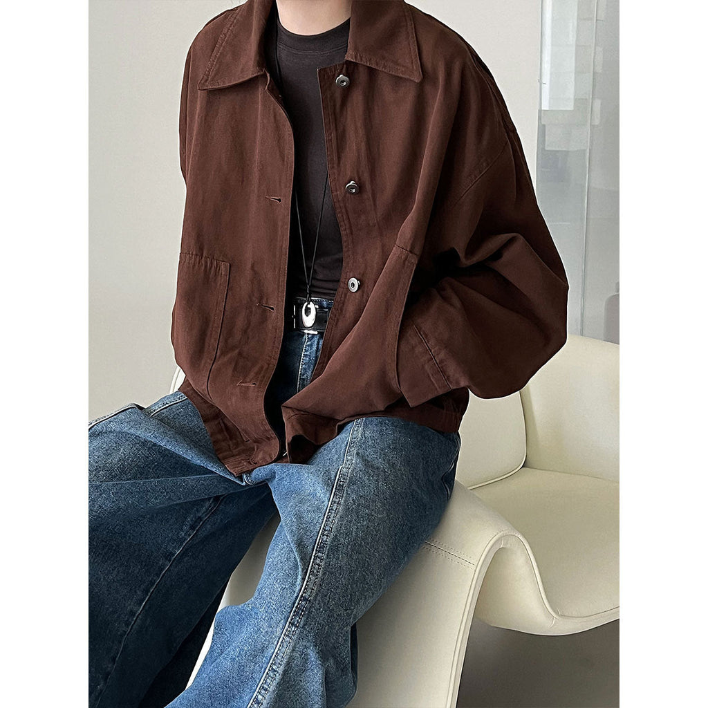 Vintage cargo lapel cardigan fleece jacket women's autumn new casual versatile silhouette jacket